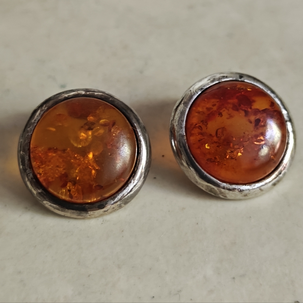 Vintage Baltic Amber and Sterling Silver Earrings - Picture 7 of 12